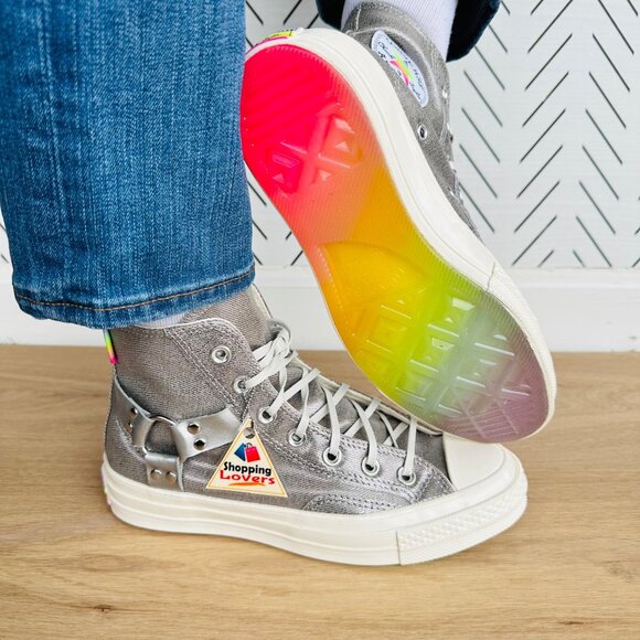 Converse Chuck 70 Pride High Top Silver Sz 7 Women Shoes Silver Metallic A10214C - Picture 1 of 14